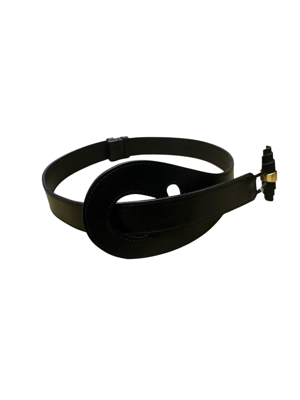 Coldwater Creek Black Leather Twist-Loop Belt with Gold Accent Size S